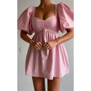 Showpo Vashti Mini Dress Puff Sleeve Sweetheart Dress Pink